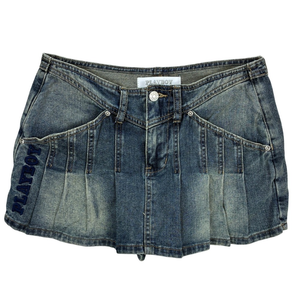 Playboy Denim Skort Women's 25 Blue Pleated Mini Y2K Retro Festival Casual